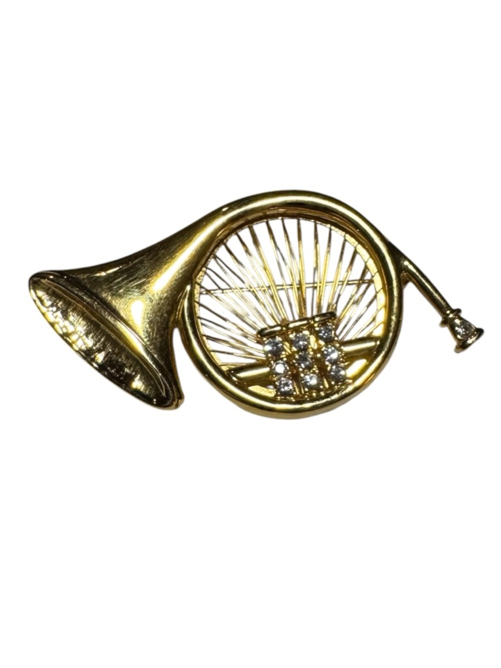 Vintage Monet Marked French Horn with Rhinestone Accents Brooch | Pin | Lapel
